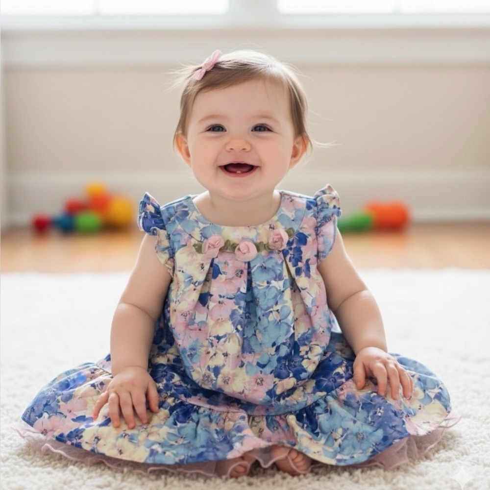 Bonnie Baby pastel blue, pink, gauze lining 2 pc dress set, brand new,